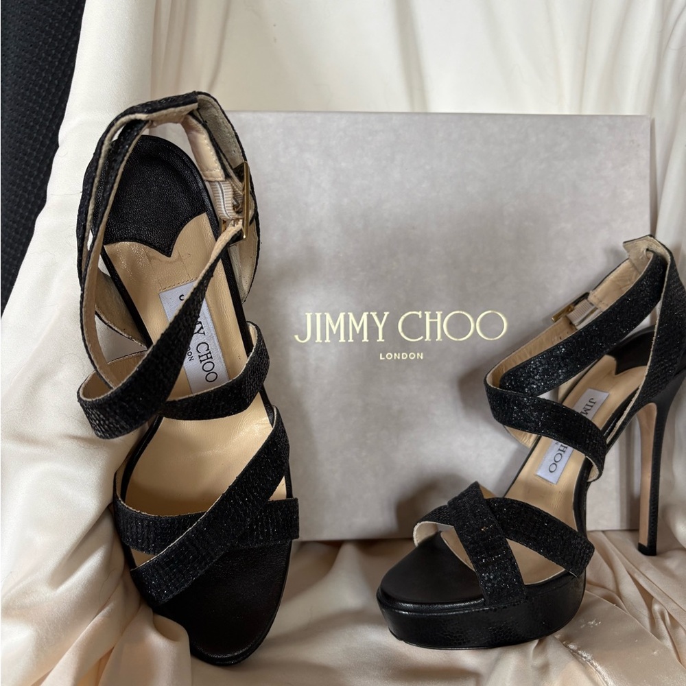 Jimmy Choo Black Glitter Vamp
